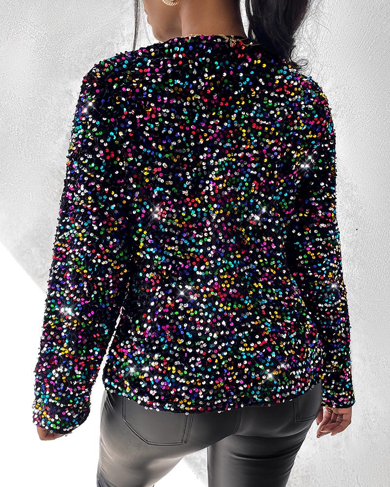 Colorful Allover Sequin Buttoned Coat