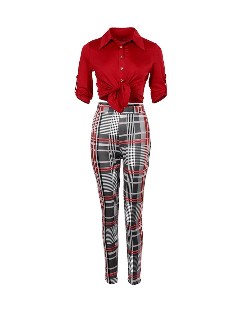 Long Sleeve Button Down Shirt & Plaid Pants Set