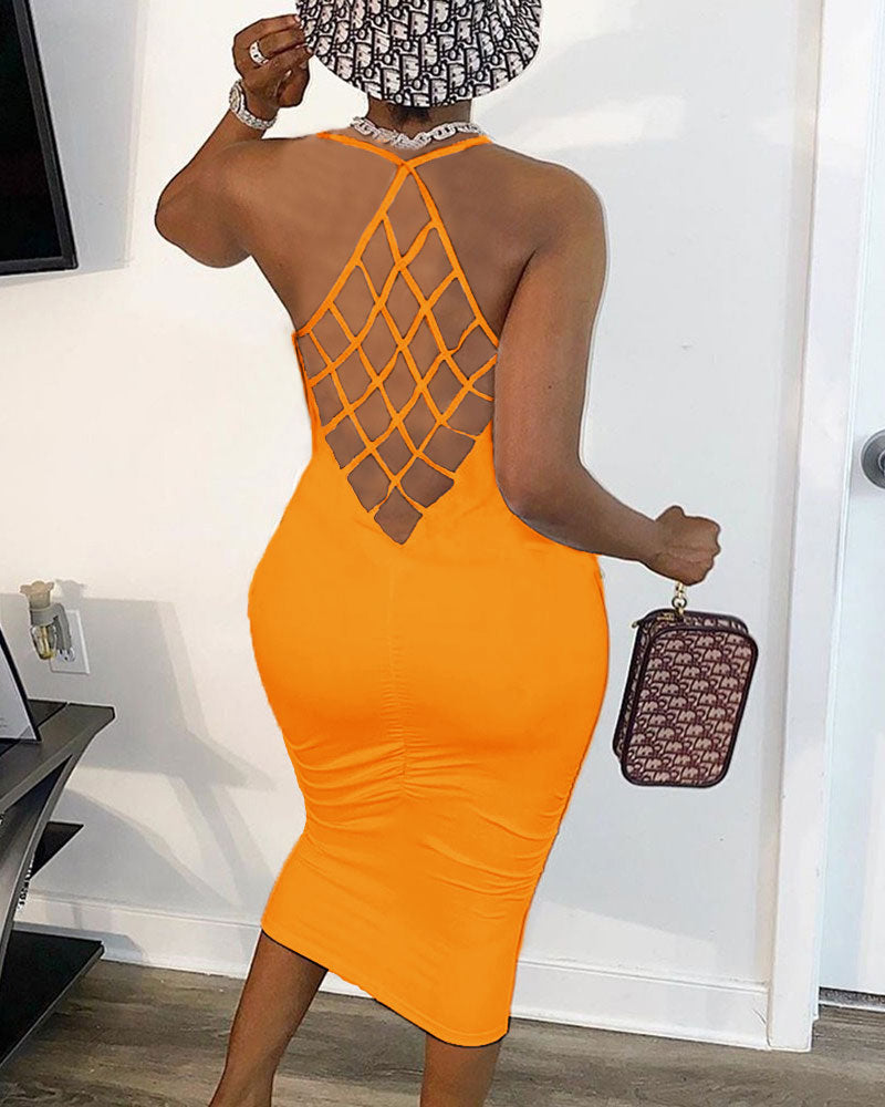 Fishnet Backless Sleeveless Bodycon Dress