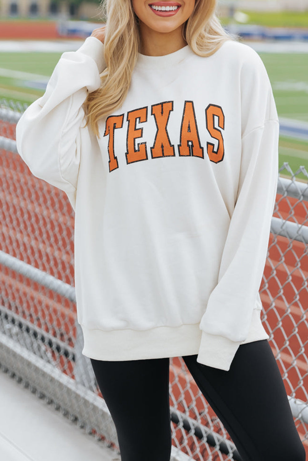 White TEXAS Graphic Drop Shoulder Crewneck Sweatshirt