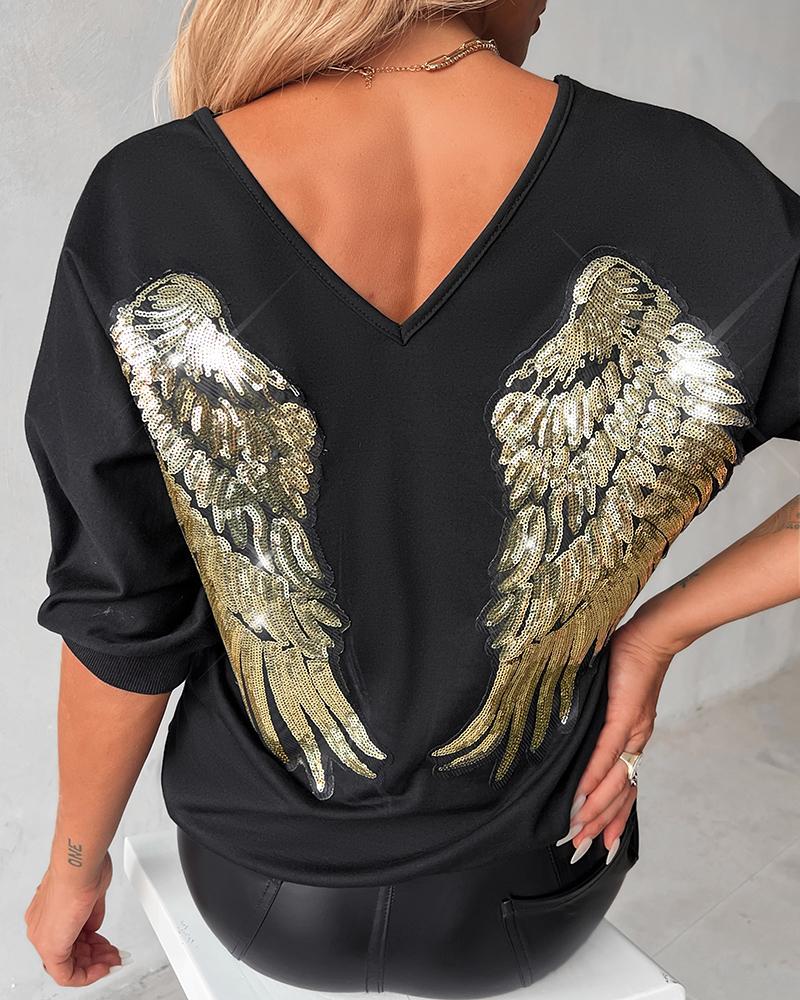 Sequin Angel Wings Long Sleeve Sweatshirt