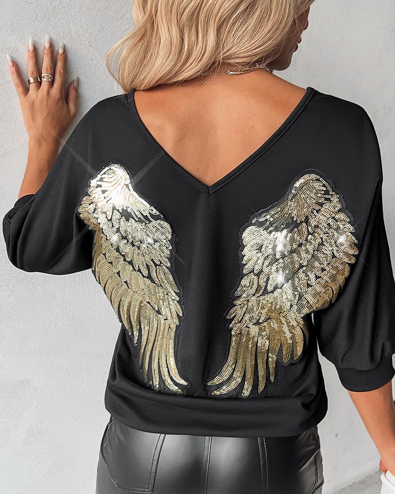 Sequin Angel Wings Long Sleeve Sweatshirt