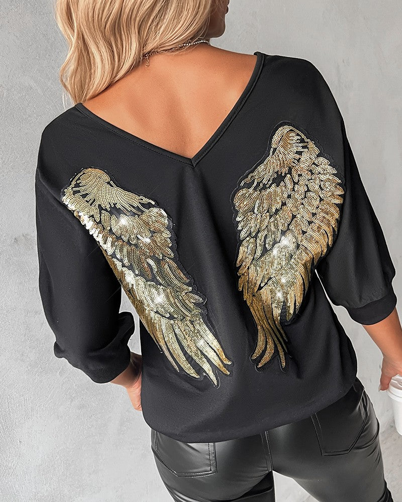 Sequin Angel Wings Long Sleeve Sweatshirt