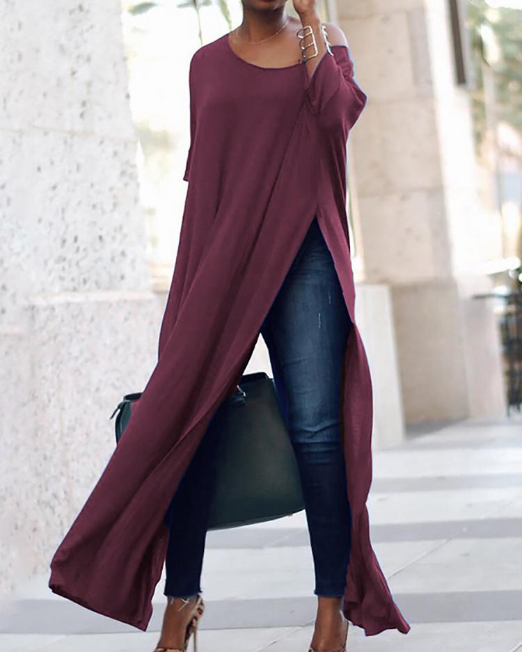 Stylish Solid High Slit Casual T Shirt