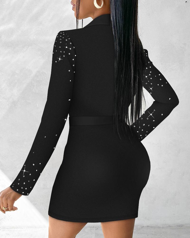 Rhinestone Decor Buttoned Bodycon Dress