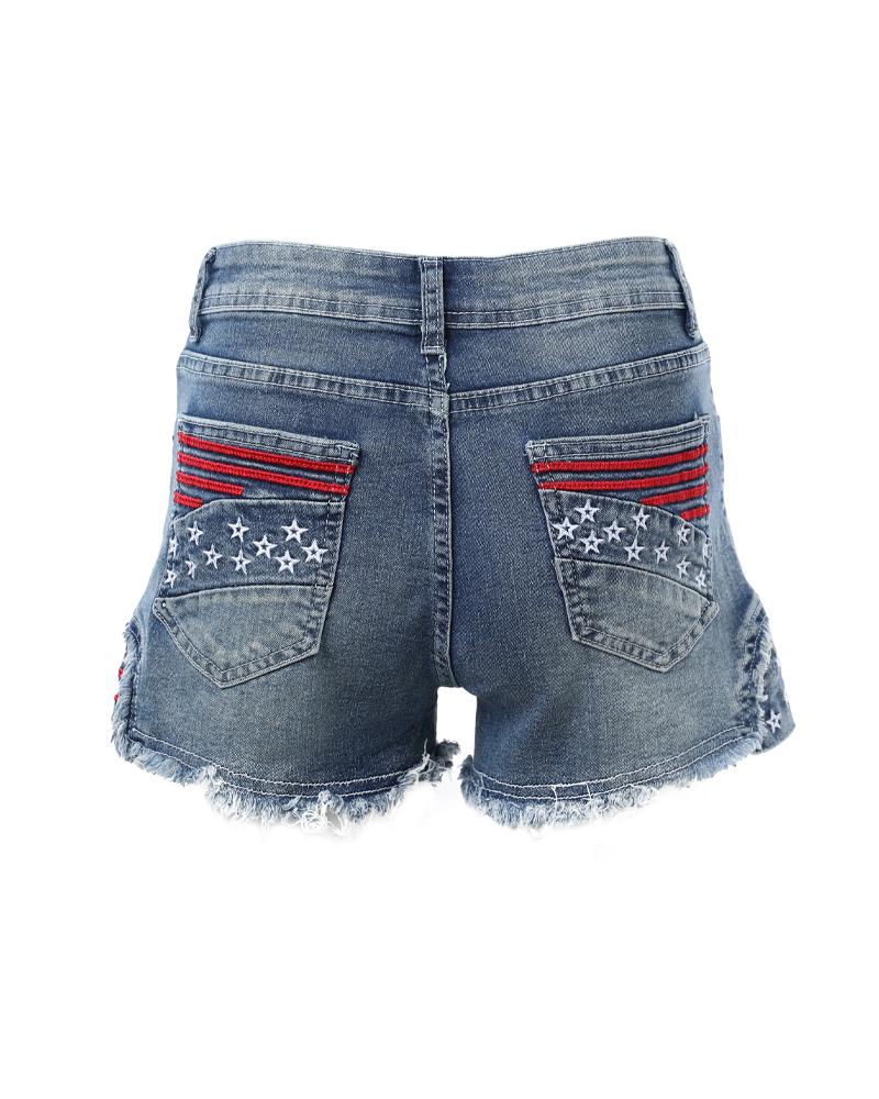 Star Embroidery Raw Hem Denim Shorts