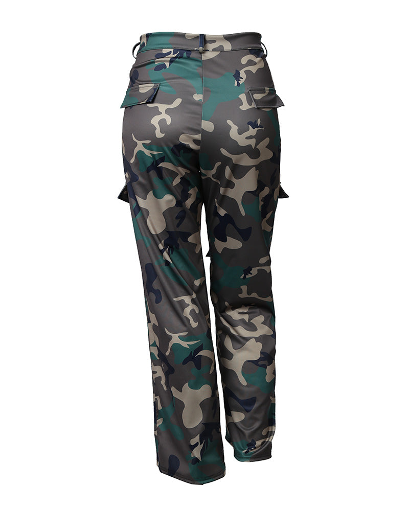 Plus Size Camouflage Print Pocket Design Cargo Pants