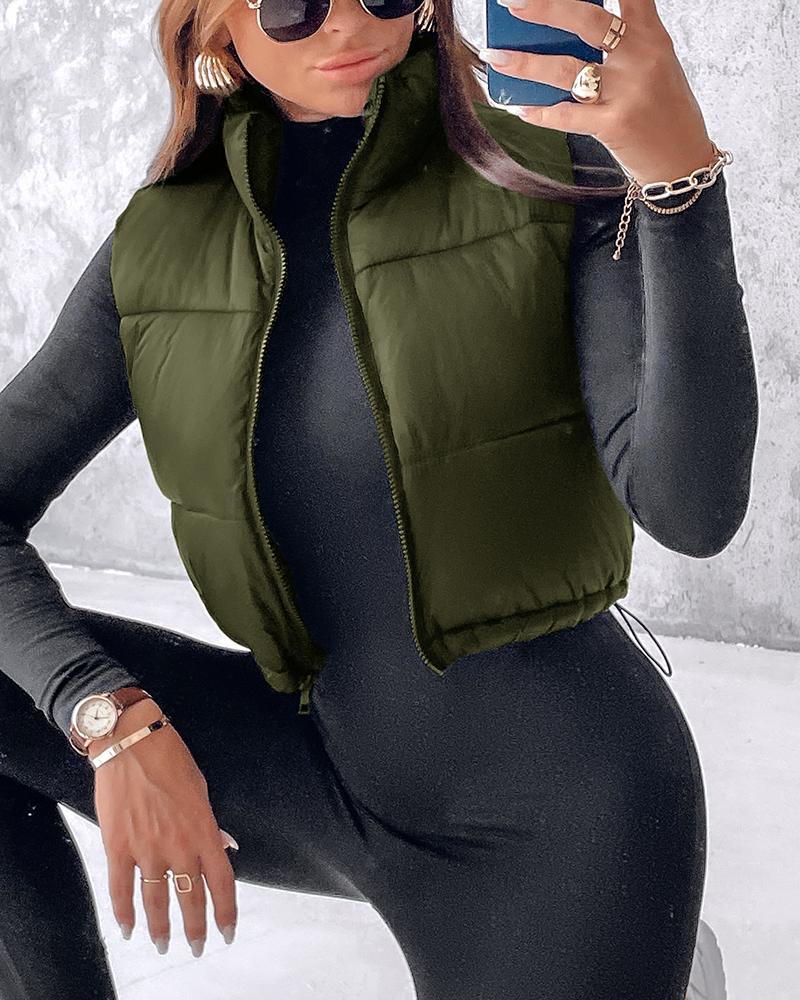 Plain Zip Up Quilted Gilet Puffer Jacket