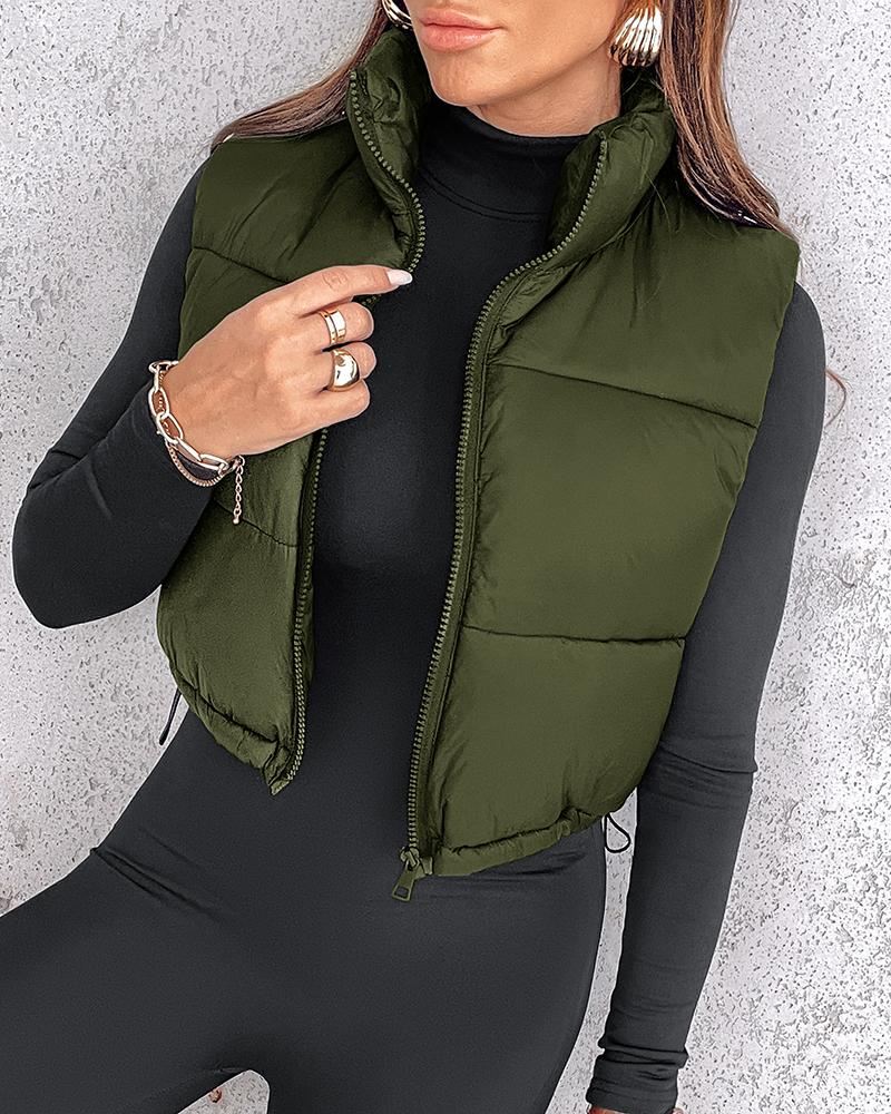 Plain Zip Up Quilted Gilet Puffer Jacket