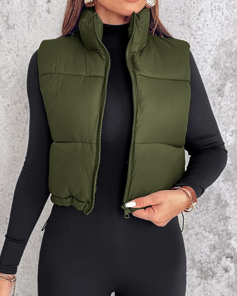 Plain Zip Up Quilted Gilet Puffer Jacket