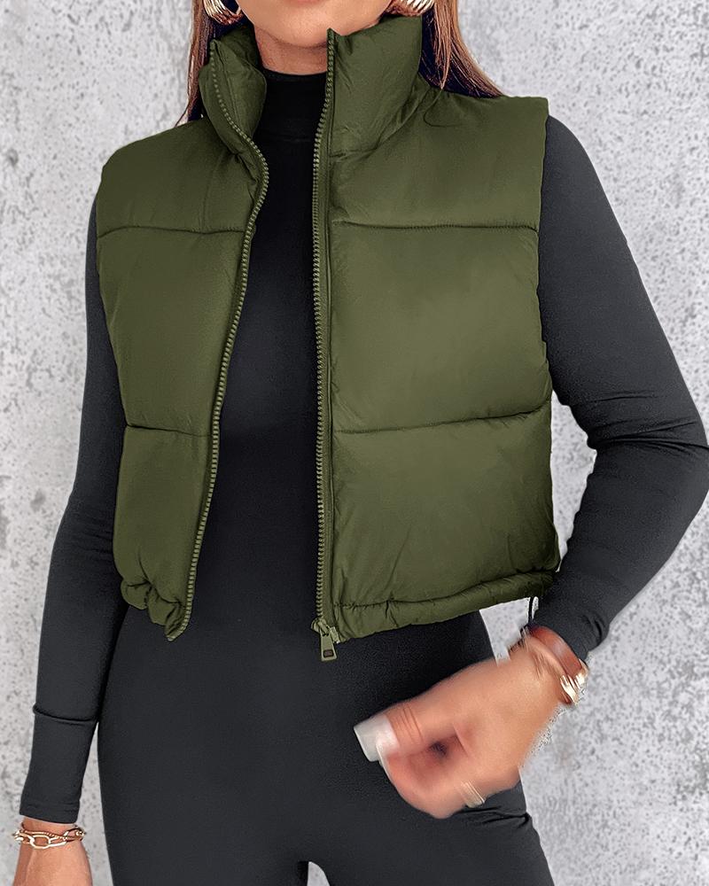 Plain Zip Up Quilted Gilet Puffer Jacket