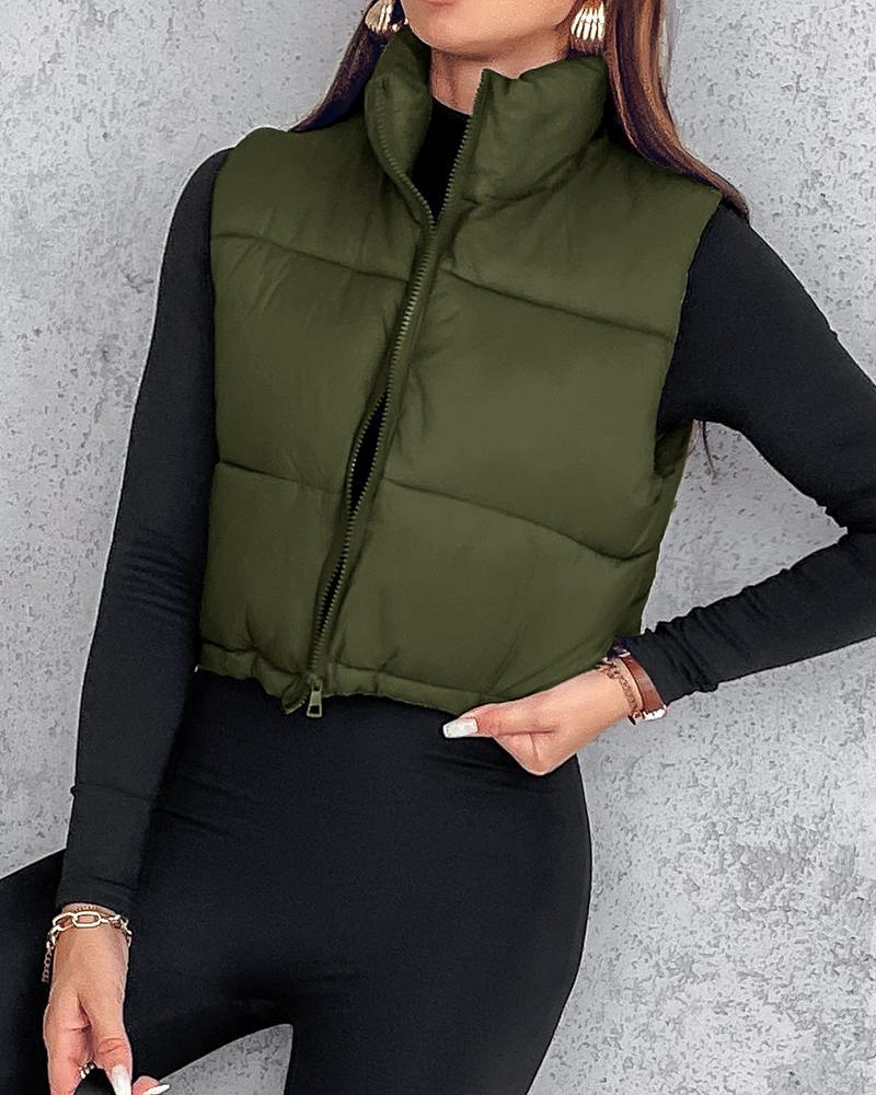 Plain Zip Up Quilted Gilet Puffer Jacket