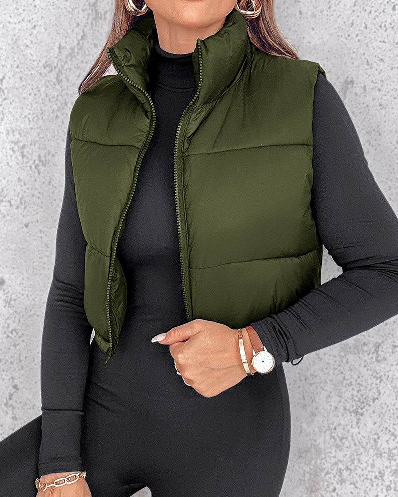 Plain Zip Up Quilted Gilet Puffer Jacket