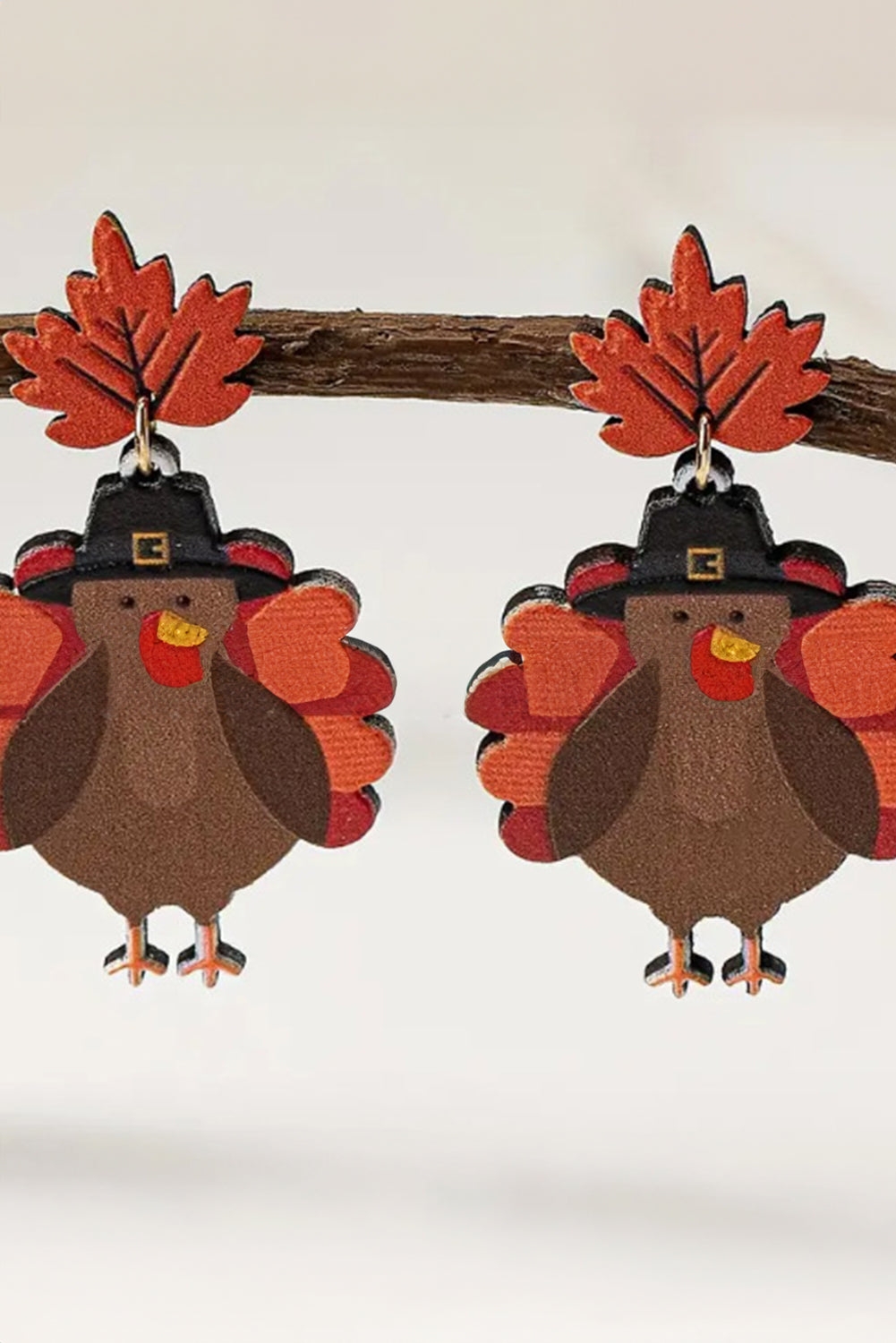 Racing Red Thanksgiving Turkey Leaf Pattern Dangle Earrings