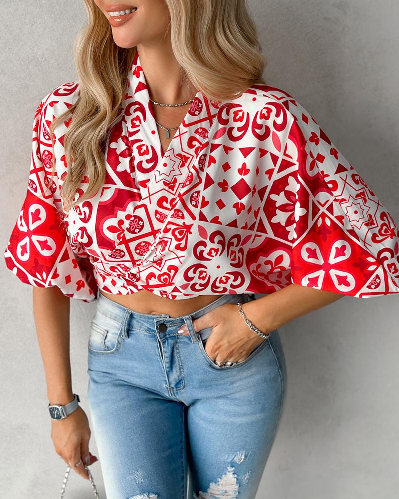 Tribal Print Knotted Crop Top