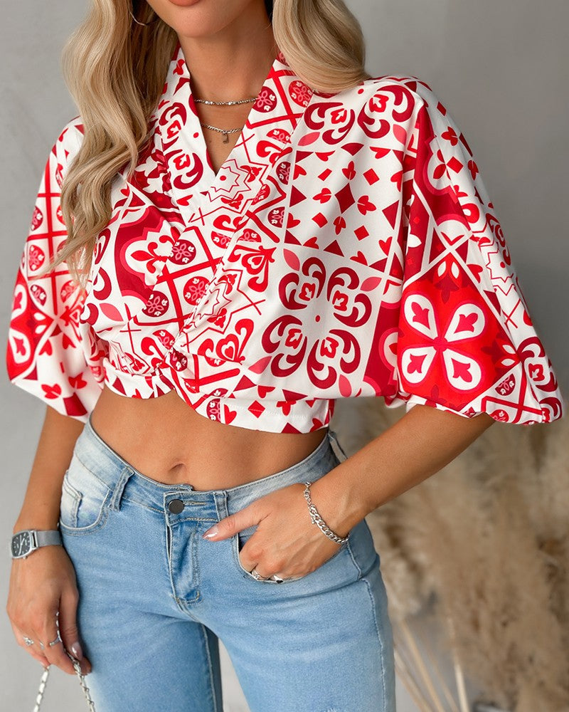 Tribal Print Knotted Crop Top