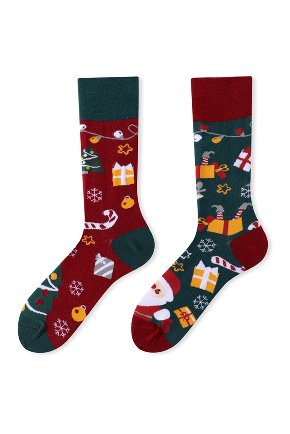 Racing Red Christmas Cartoon Pattern Color Block Tube Socks