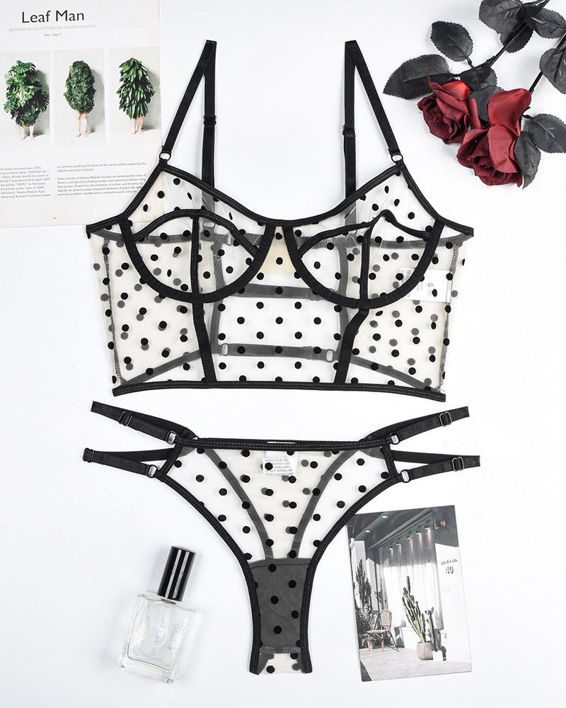 Dot Mesh Cutout Lingerie Set