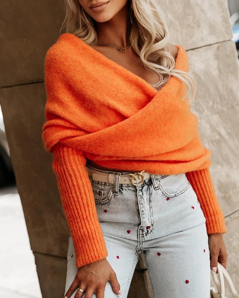 Off Shoulder Crisscross Wrap Knit Sweater