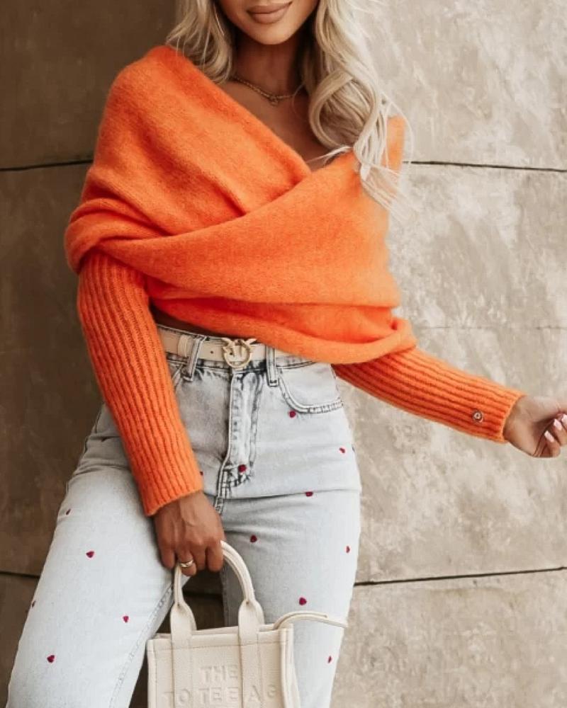 Off Shoulder Crisscross Wrap Knit Sweater