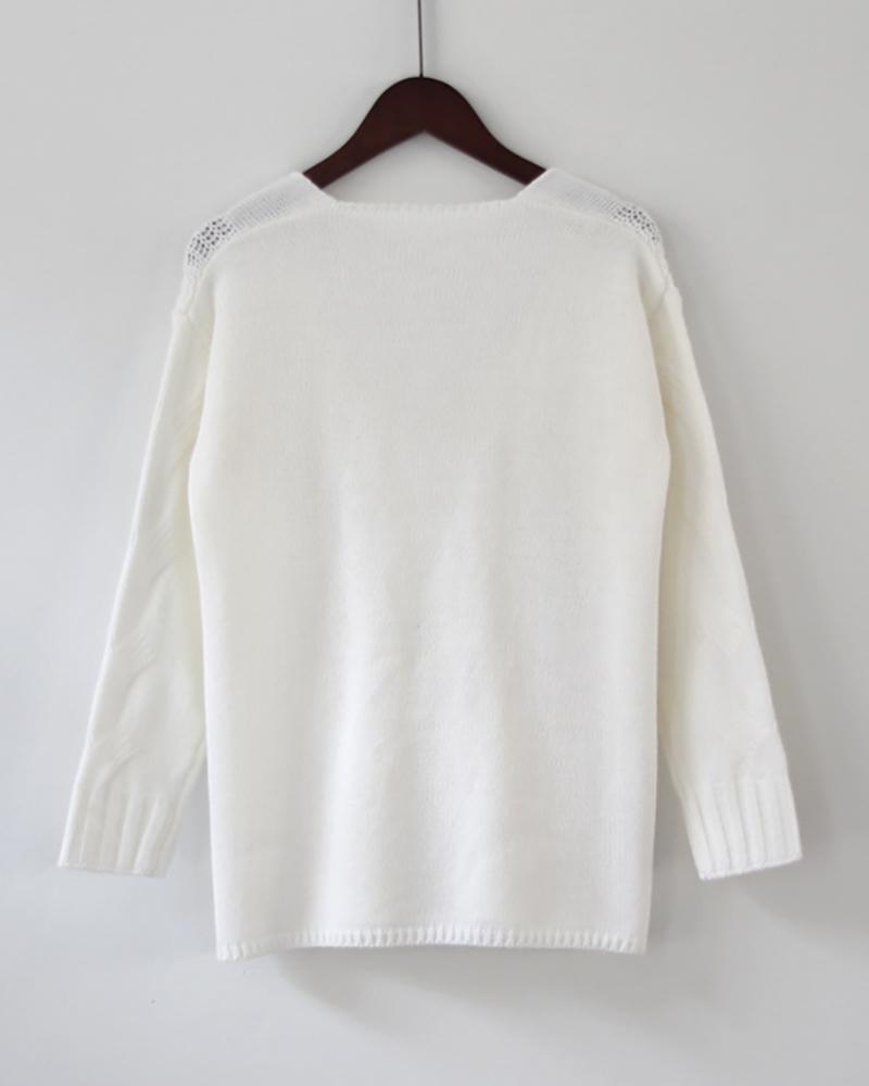 Long Sleeve Hollow Out Knit Sweater