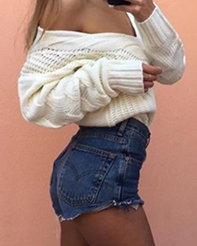 Long Sleeve Hollow Out Knit Sweater