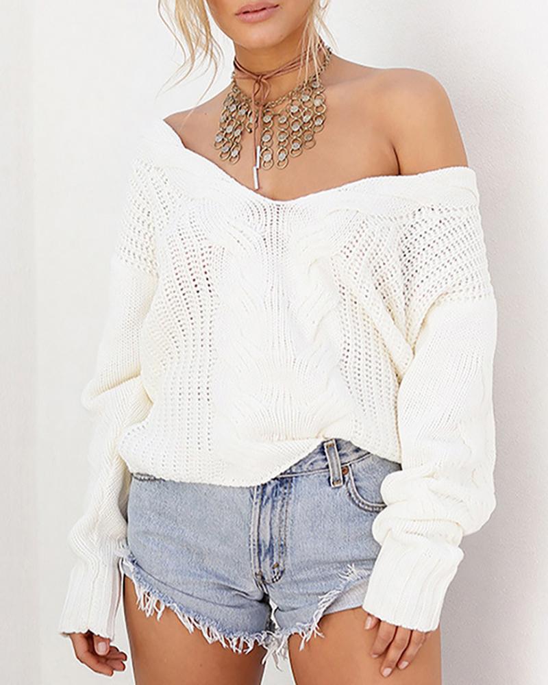 Long Sleeve Hollow Out Knit Sweater