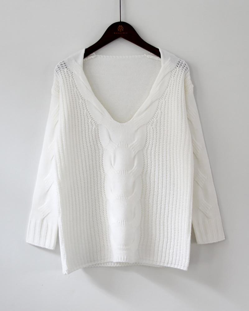 Long Sleeve Hollow Out Knit Sweater