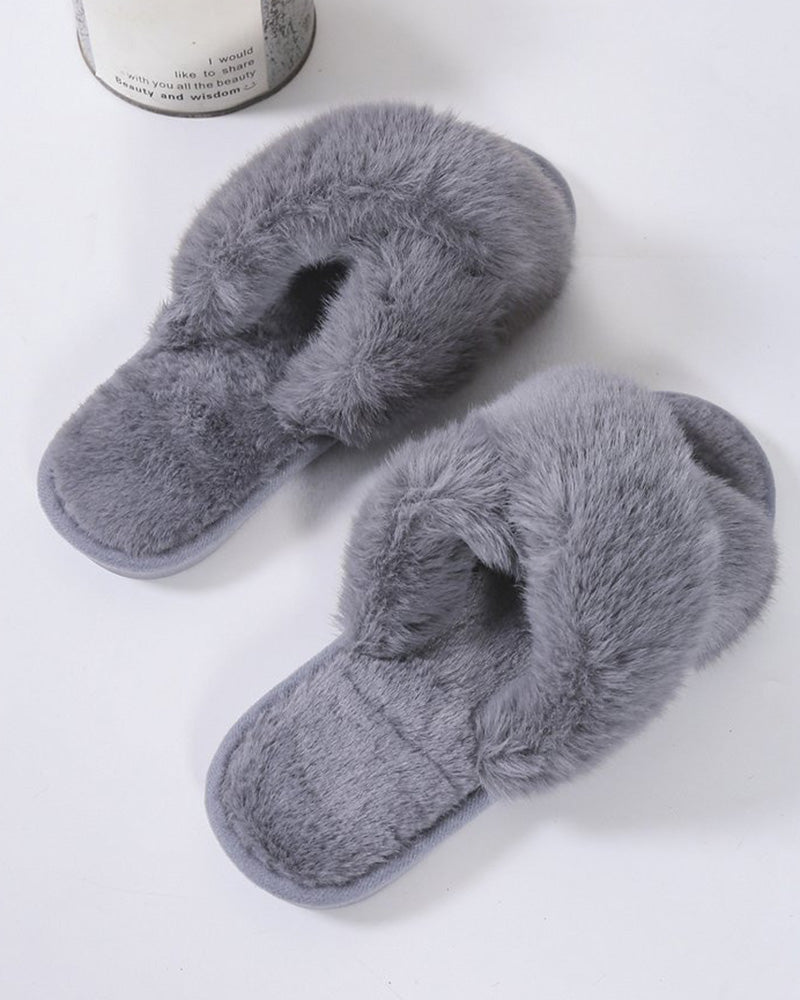 Crisscross Strap Fuzzy Slippers