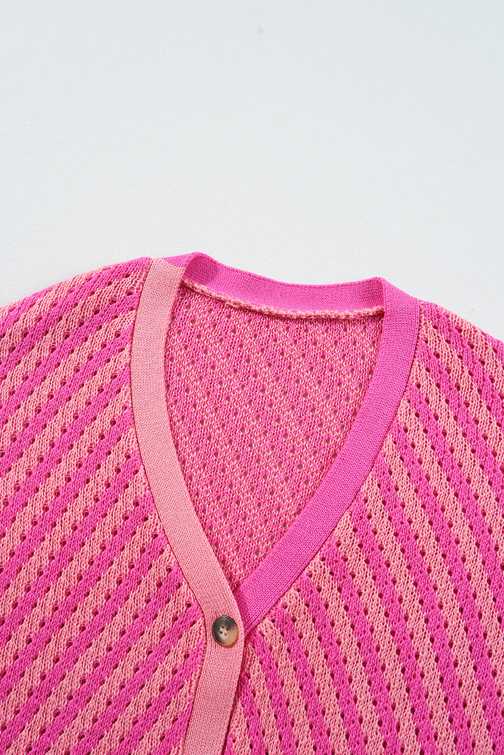 Pink Striped Buttoned V Neck Drop Shoulder Cardigan