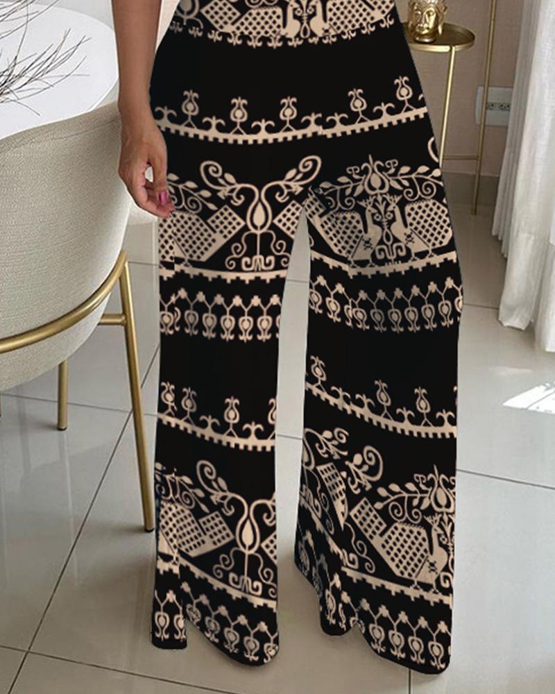 Tribal Print Tank Top & Wide Leg Pants Set