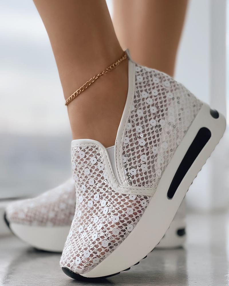 Sequin Lace Slip On Muffin Sneakers