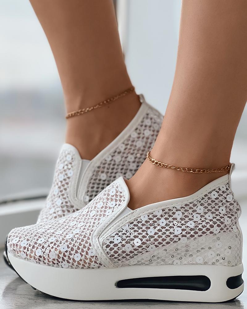 Sequin Lace Slip On Muffin Sneakers