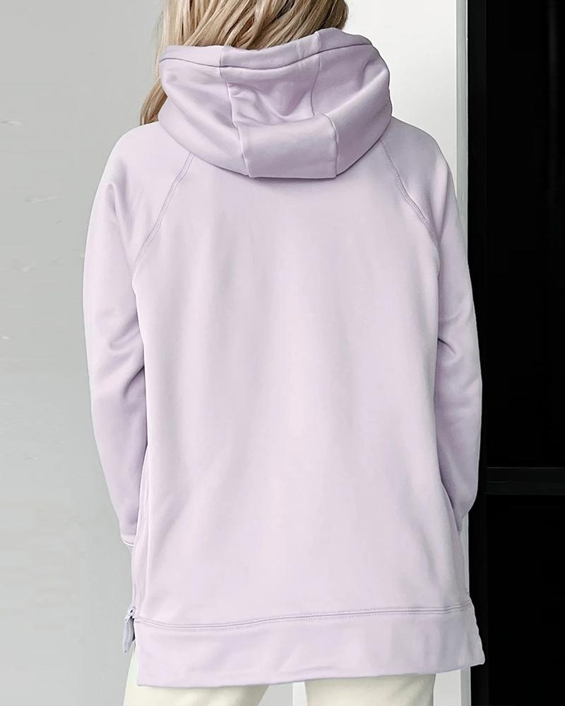 Zipper design Slit Long Sleeve Hoodie