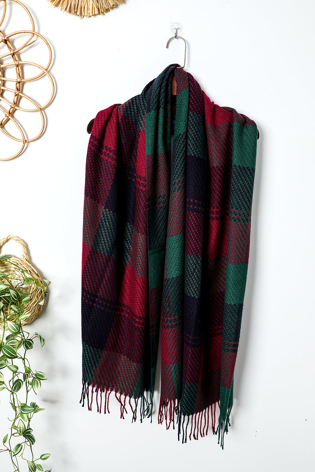 Racing Red Classic Christmas Plaid Fringed Scarf