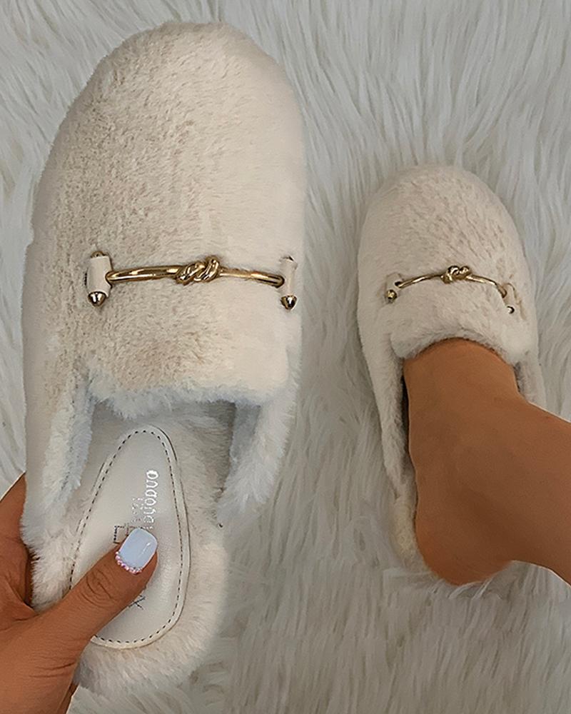 Metal Decor Fluffy Slipper