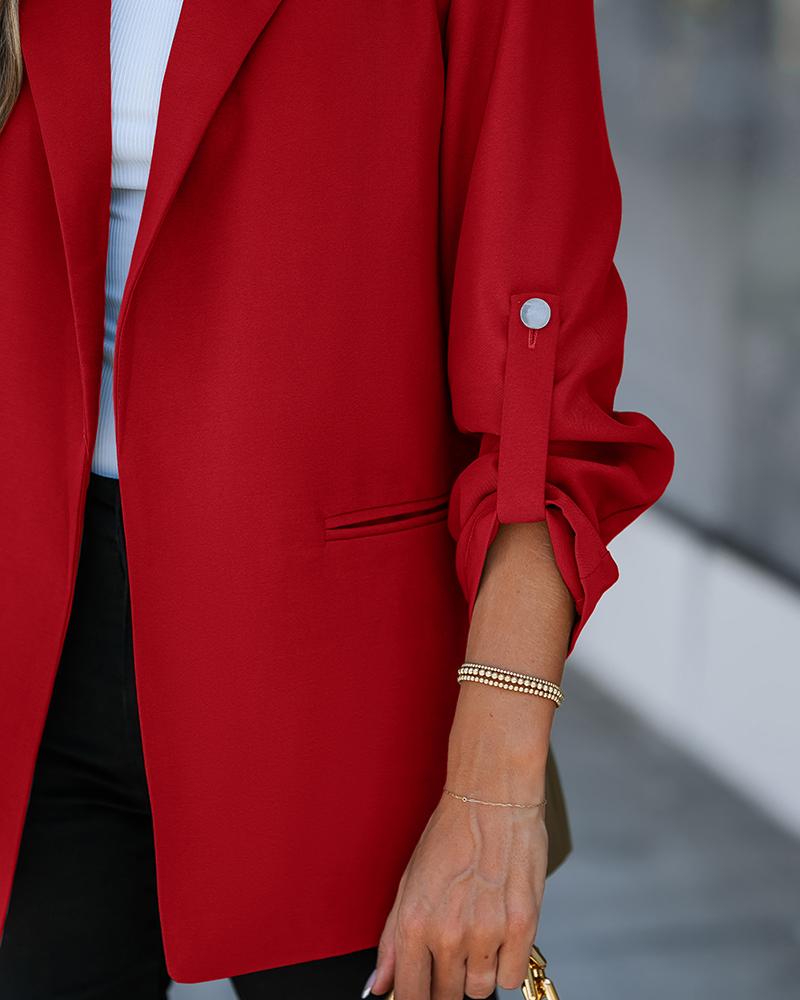 Notched Collar Roll Up Sleeve Blazer Coat