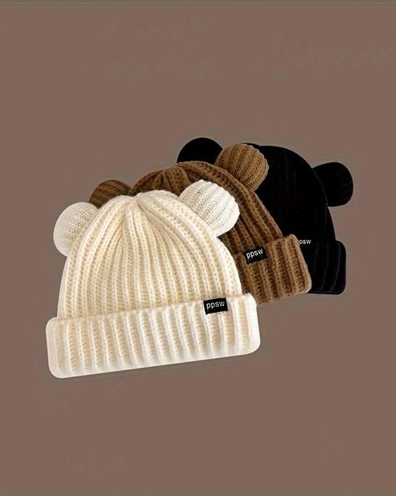 Cuffed Knit Winter Warm Beanie Hat With Bear Ears