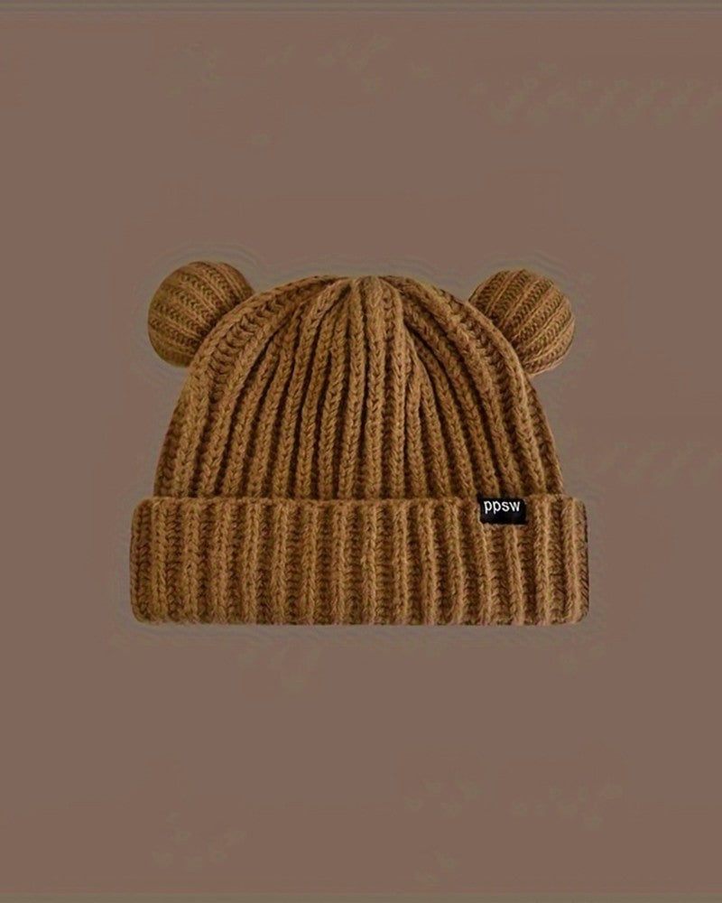 Cuffed Knit Winter Warm Beanie Hat With Bear Ears