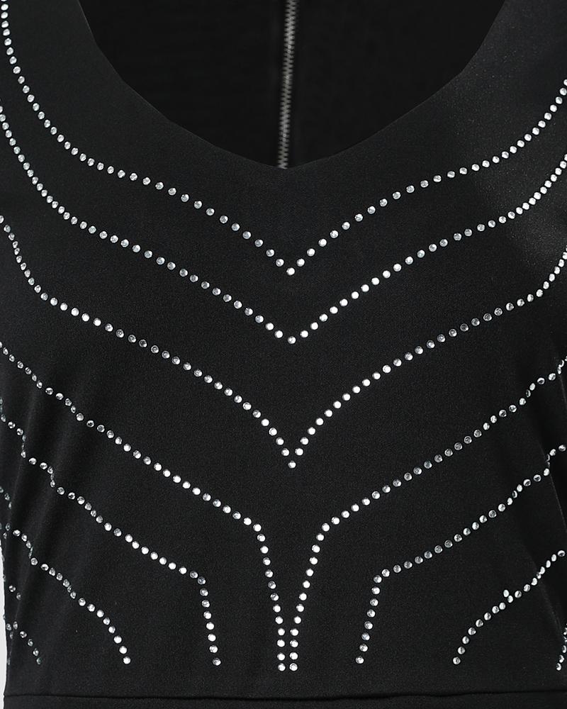 Rhinestone Decor Long Sleeve Party Dress