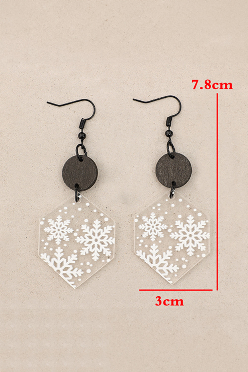 White Snowflake Print Hexagon Acrylic Dangle Earrings