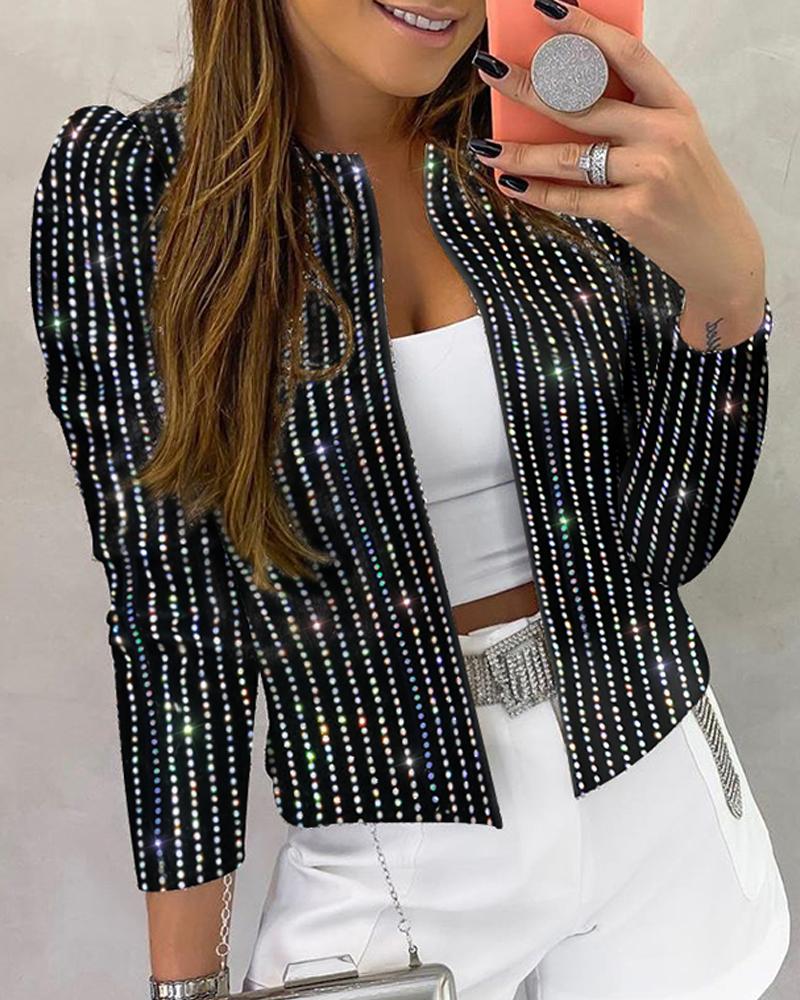 Studded Striped Long Sleeve Coat