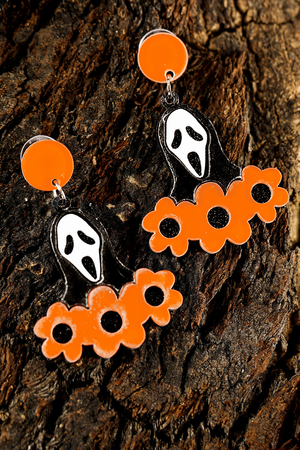 Orange Flower Ghost Halloween Acrylic Earrings