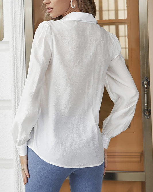 Buttoned Long Sleeve Lace Patch Shirt