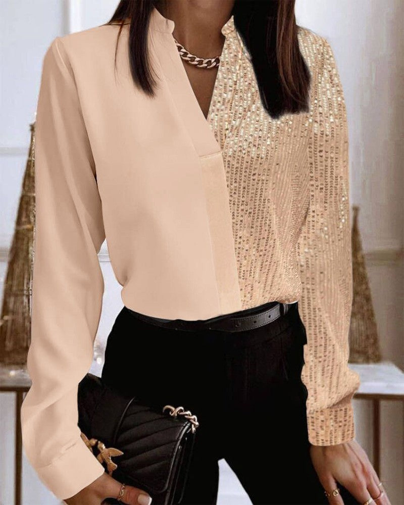 Contrast Sequin Long Sleeve Top