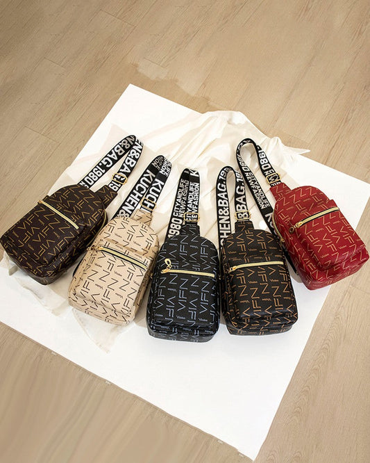 Letter Pattern Zipper Design Crossbody Shoulder Bag