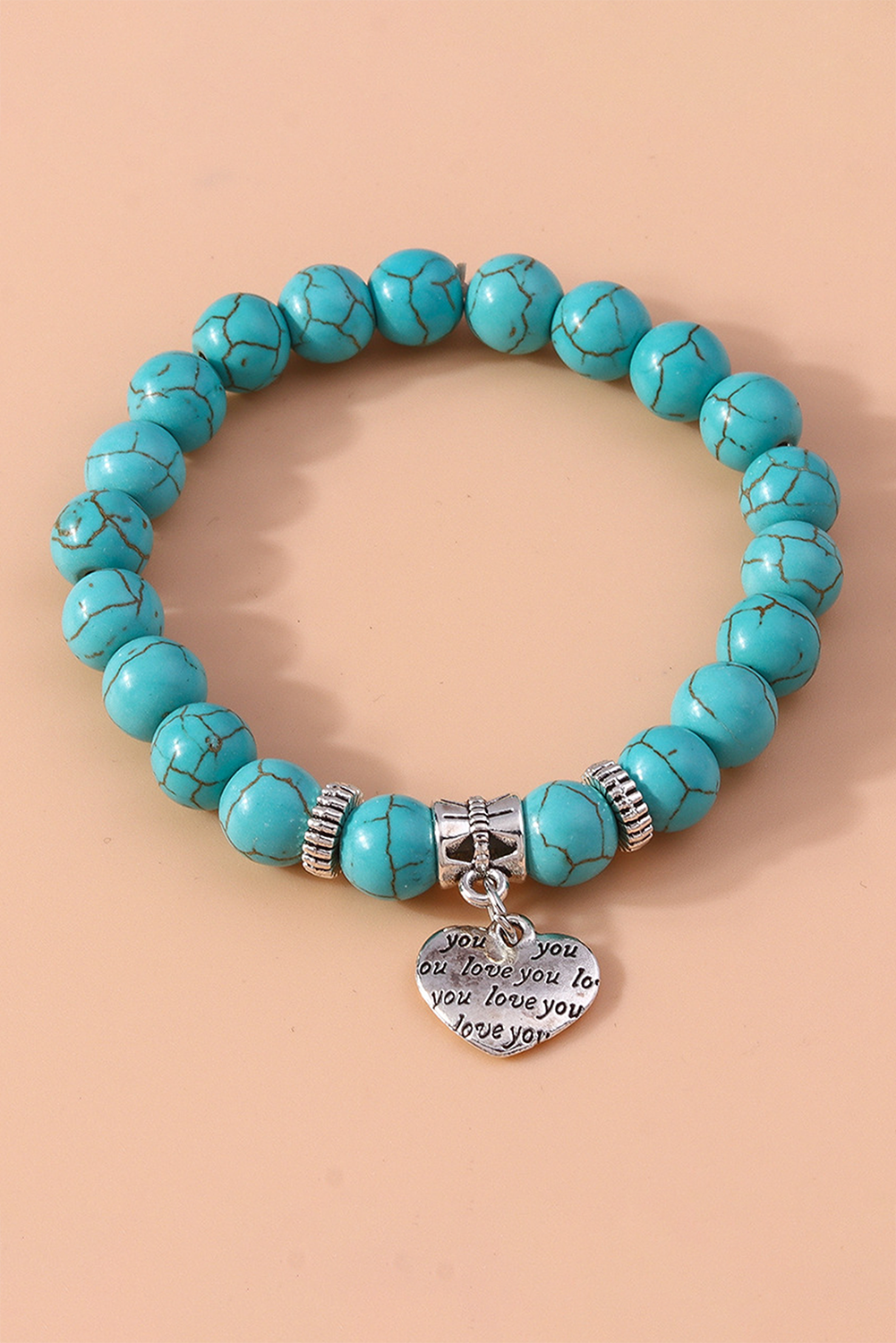 Turquoise Valentines Slogan Pendant Retro Beading Bracelet