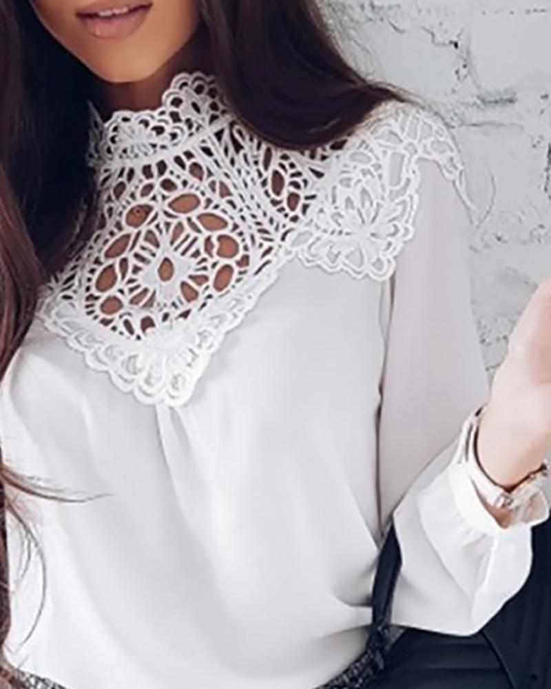 Lace Embroidery Hollow Out Casual Blouse