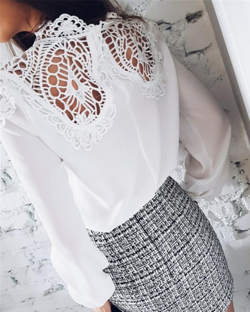 Lace Embroidery Hollow Out Casual Blouse