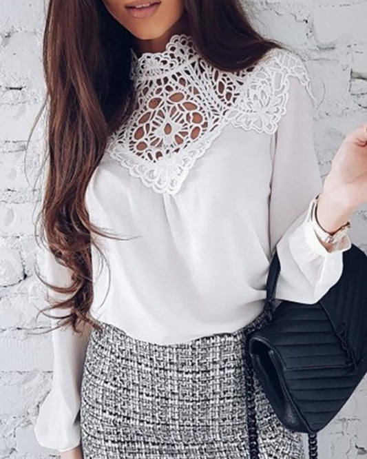 Lace Embroidery Hollow Out Casual Blouse